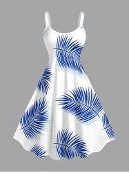 Plus Size Tropical Leaf Print Hawaii Tank Dress -  