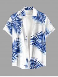 Chemise hawaïenne grande taille à imprimé feuilles tropicales, boutons et poches pour homme - Bleu M