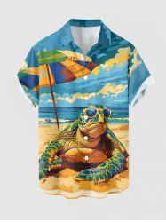 Chemise à boutons et poche pour homme, grande taille, motif tortue, ciel et mer, créatures marines d'Hawaï - Bleu Ciel M