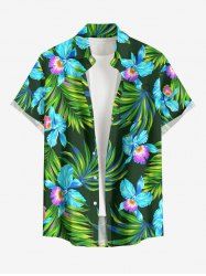 Chemise hawaïenne à imprimé floral tropical et grandes tailles avec poche boutonnée pour homme - Vert profond L