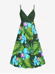 Robe débardeur trapèze à imprimé floral tropical grande taille, style hawaïen, cache-cœur. - Vert profond 1X