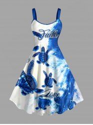 Turtle Sea Waves Print Hawaii Sea Creatures A Line Dress -  