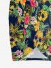 Tenue de plage hawaïenne assortie grande taille pour couples, imprimée tête de mort, ananas, feuilles tropicales et fleurs d'hibiscus - Cadetblue 