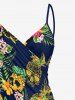 Tenue de plage hawaïenne assortie grande taille pour couples, imprimée tête de mort, ananas, feuilles tropicales et fleurs d'hibiscus - Cadetblue 