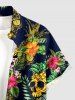 Tenue de plage hawaïenne assortie grande taille pour couples, imprimée tête de mort, ananas, feuilles tropicales et fleurs d'hibiscus - Cadetblue 
