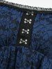 Flower Lace Overlay Hook and Eye Top and PU Strap Grommets A Line Skirt Outfit -  