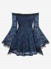 Flower Lace Overlay Hook and Eye Top and PU Strap Grommets A Line Skirt Outfit -  