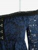 Flower Lace Overlay Hook and Eye Top and PU Strap Grommets A Line Skirt Outfit -  