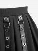 Flower Lace Overlay Hook and Eye Top and PU Strap Grommets A Line Skirt Outfit -  