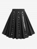 Flower Lace Overlay Hook and Eye Top and PU Strap Grommets A Line Skirt Outfit -  