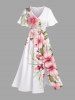 Ensemble de plage hawaïen assorti grande taille à imprimé fleurs et feuilles pour couples - Blanc 