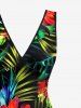 Robe hawaïenne à volants, imprimé de feuilles tropicales et fleurs d'hibiscus, fendue et cache-cœur, à volants et imprimé de feuilles tropicales - Noir M