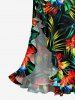 Robe hawaïenne à volants, imprimé de feuilles tropicales et fleurs d'hibiscus, fendue et cache-cœur, à volants et imprimé de feuilles tropicales - Noir M