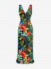 Robe hawaïenne à volants, imprimé de feuilles tropicales et fleurs d'hibiscus, fendue et cache-cœur, à volants et imprimé de feuilles tropicales - Noir M