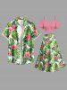 Jupe hawaïenne fendue à imprimé tropical et fleurs d'hibiscus grande taille - Vert 5X