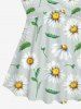 Plus Size Daisy Flowers Leaf Print Halter Cinched Boyleg Tankini Swimsuit -  