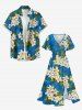 Flower Leaf Print Split Hawaii Midi Dress -  