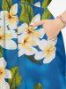 Flower Leaf Print Split Hawaii Midi Dress -  