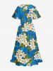 Flower Leaf Print Split Hawaii Midi Dress -  