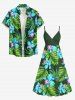 Robe débardeur trapèze à imprimé floral tropical grande taille, style hawaïen, cache-cœur. - Vert profond 1X
