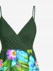 Robe débardeur trapèze à imprimé floral tropical grande taille, style hawaïen, cache-cœur. - Vert profond 1X