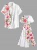 Robe mi-longue hawaïenne fendue à imprimé floral et feuilles grande taille - Blanc S