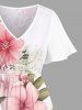 Robe mi-longue hawaïenne fendue à imprimé floral et feuilles grande taille - Blanc S