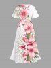 Robe mi-longue hawaïenne fendue à imprimé floral et feuilles grande taille - Blanc S
