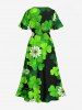 Three Leaf Clover Flower Print St. Patrick's Day Hawaii Split Pocket A Line Midi Dress -  