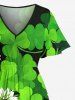 Three Leaf Clover Flower Print St. Patrick's Day Hawaii Split Pocket A Line Midi Dress -  