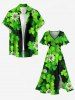 Three Leaf Clover Flower Print St. Patrick's Day Hawaii Split Pocket A Line Midi Dress -  