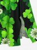 Three Leaf Clover Flower Print St. Patrick's Day Hawaii Split Pocket A Line Midi Dress -  