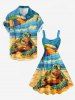 Robe trapèze grande taille Sky Sea Sunshade à imprimé tortue et créatures marines hawaïennes - Bleu Ciel XXS