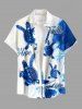 Chemise à poches boutonnées grande taille pour homme, imprimé tortues et vagues, créatures marines d'Hawaï - Bleu M
