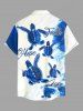 Chemise à poches boutonnées grande taille pour homme, imprimé tortues et vagues, créatures marines d'Hawaï - Bleu M