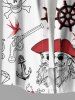 Plus Size Skull Pirate Coconut Tree Rudder Anchor Print Hawaii Button Pocket Shirt For Men -  