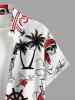 Plus Size Skull Pirate Coconut Tree Rudder Anchor Print Hawaii Button Pocket Shirt For Men -  
