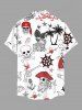 Plus Size Skull Pirate Coconut Tree Rudder Anchor Print Hawaii Button Pocket Shirt For Men -  