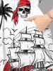 Skull Pirate Coconut Tree Rudder Anchor Sailboat Print Hawaii Split A Line Midi Dress - Blanc 5X