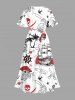 Skull Pirate Coconut Tree Rudder Anchor Sailboat Print Hawaii Split A Line Midi Dress - Blanc 5X
