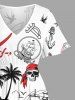 Skull Pirate Coconut Tree Rudder Anchor Sailboat Print Hawaii Split A Line Midi Dress - Blanc 5X