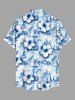 Chemise hawaïenne grande taille pour homme, à imprimé floral hibiscus et cocotiers, avec poches et boutons. - Bleu clair S