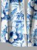 Chemise hawaïenne grande taille pour homme, à imprimé floral hibiscus et cocotiers, avec poches et boutons. - Bleu clair 6XL