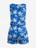 Coconut Tree Print Cinched Hawaii Romper -  