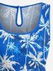 Coconut Tree Print Cinched Hawaii Romper -  