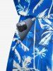 Coconut Tree Print Cinched Hawaii Romper -  
