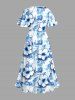 Robe mi-longue fendue hawaïenne à imprimé de cocotiers et d'hibiscus grande taille - Bleu clair 2X
