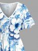 Robe mi-longue fendue hawaïenne à imprimé de cocotiers et d'hibiscus grande taille - Bleu clair 2X