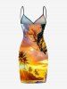 Paréo de plage convertible grande taille à motif de cocotiers, vagues et soleil, style hawaïen - Jaune 2X
