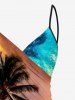Paréo de plage convertible grande taille à motif de cocotiers, vagues et soleil, style hawaïen - Jaune 2X